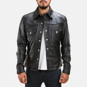 Button Up Leather Black Jacket